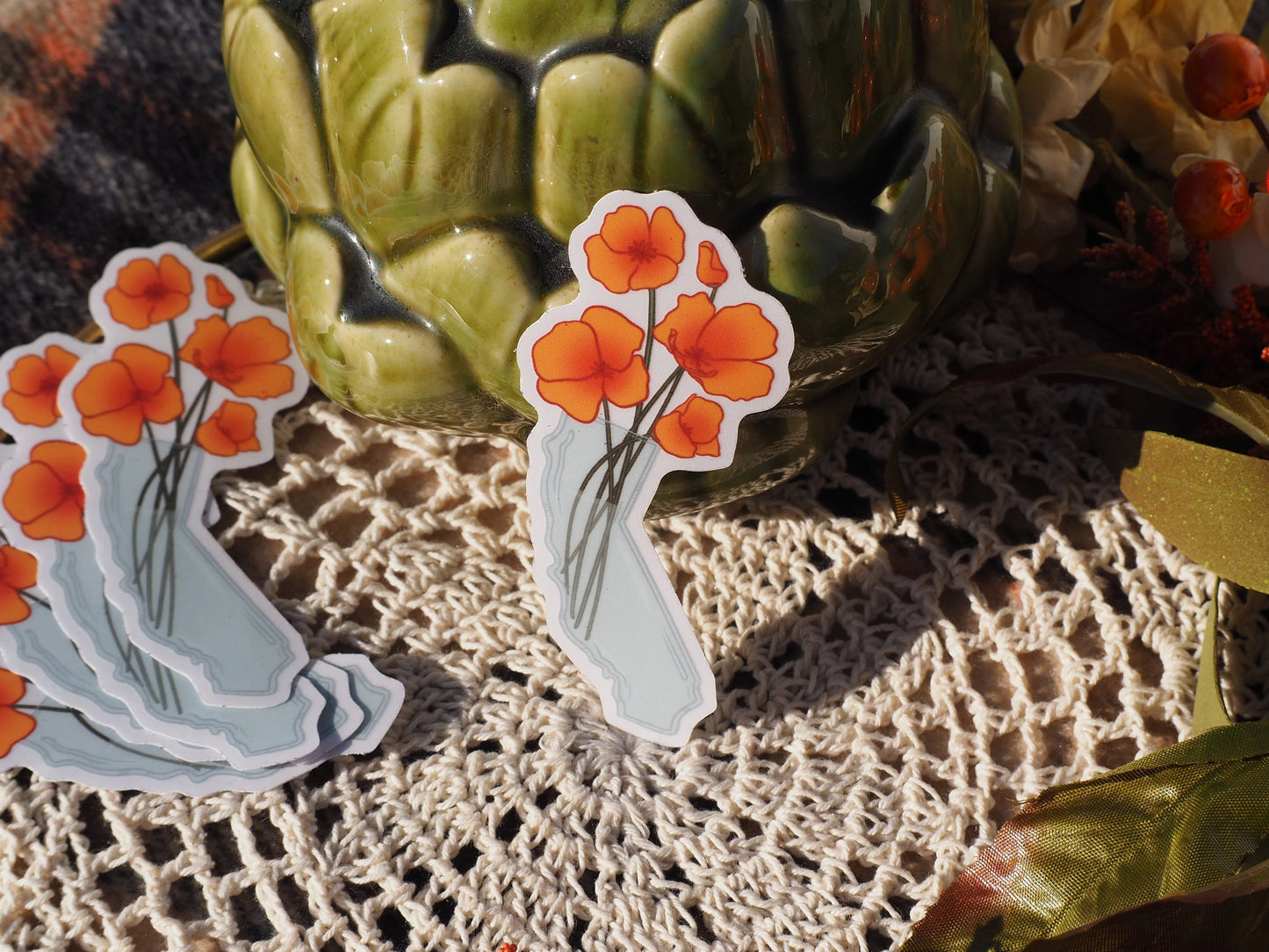 California Poppy Vase Sticker